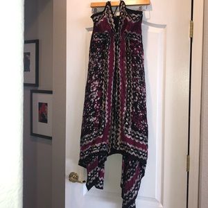 Boho halter dress pink black asymmetric hem NWT